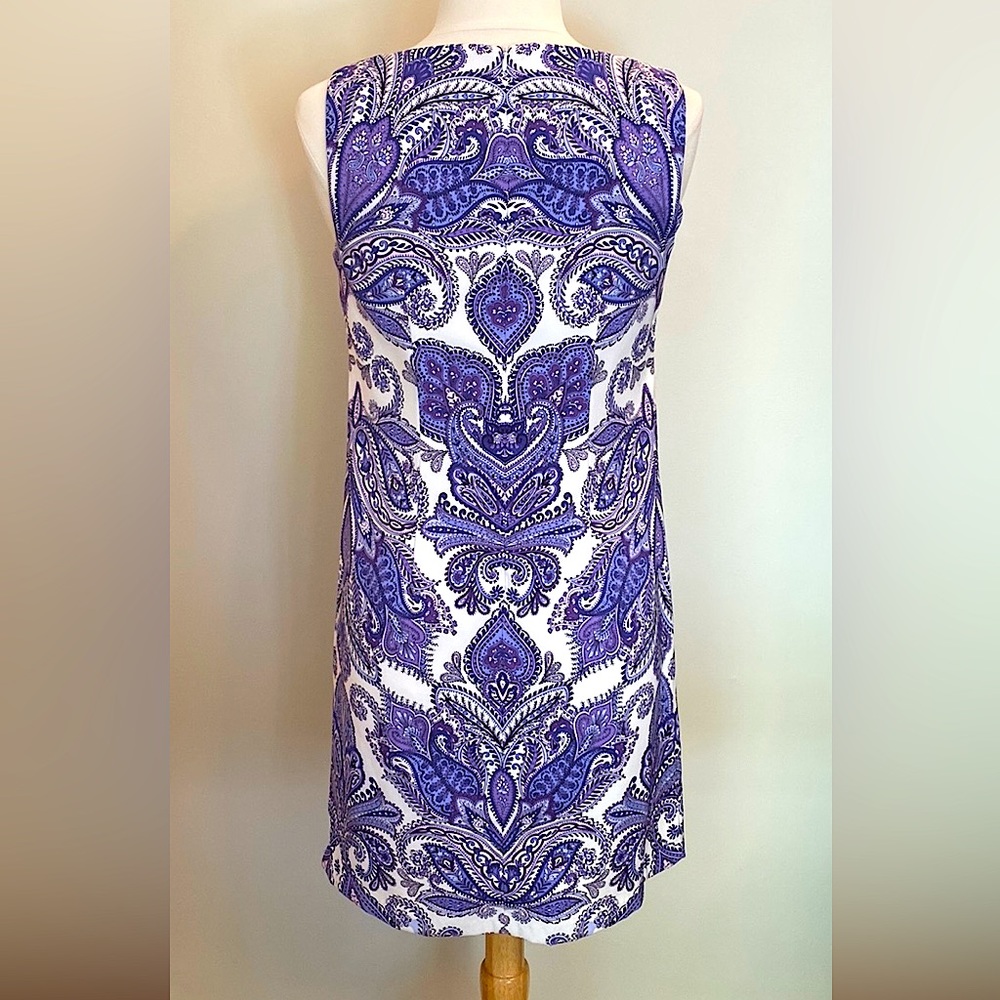 AGB Purple White Paisley Print 6 Classy Modern Boho Chic Corporate Casual Dress - Picture 6 of 9